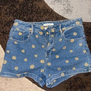 PacSun Women's Jean Shorts with Yellow Floral Design